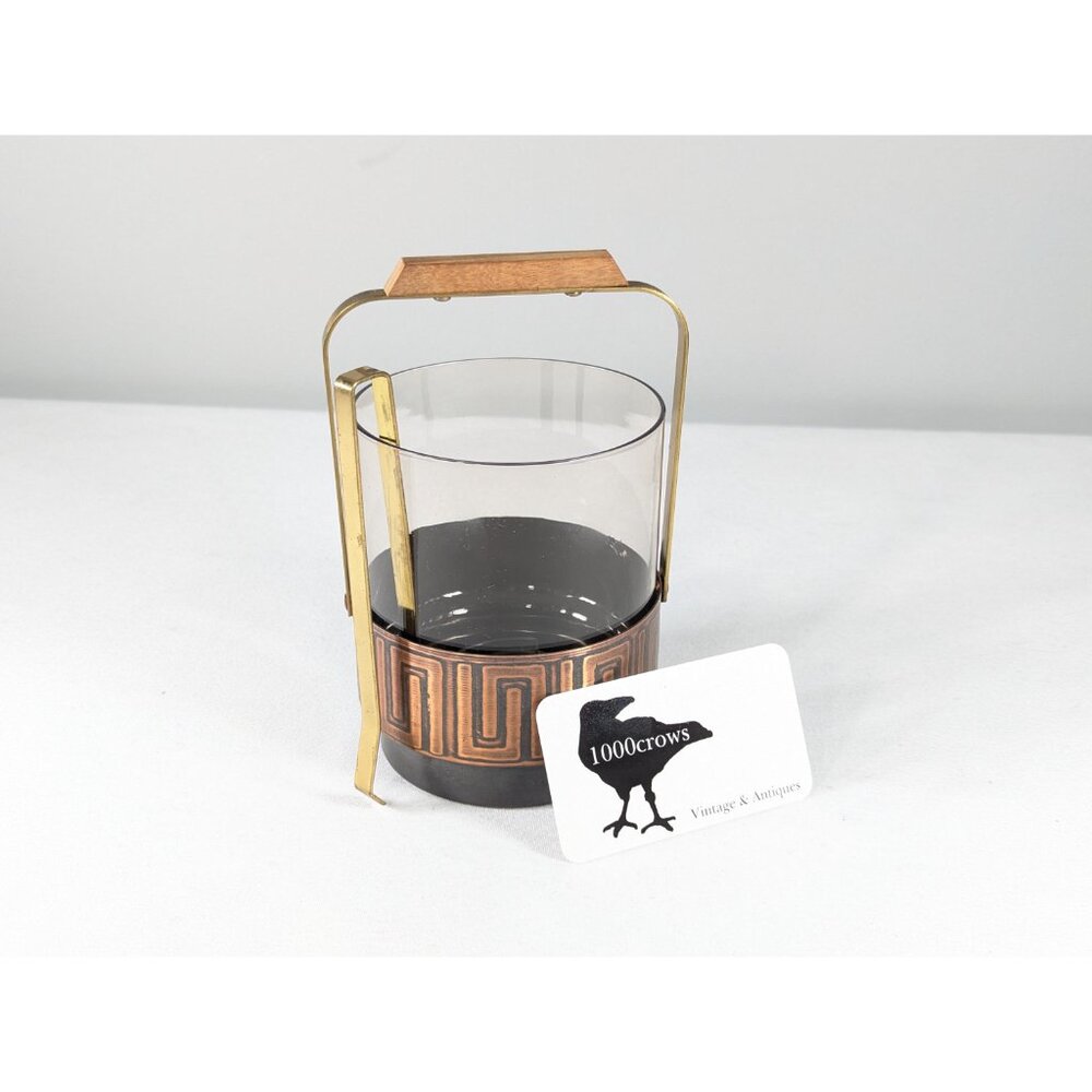 Small MCM ice bucket, Scandi style brass copper smoky glass with original brass - Picture 3 of 8